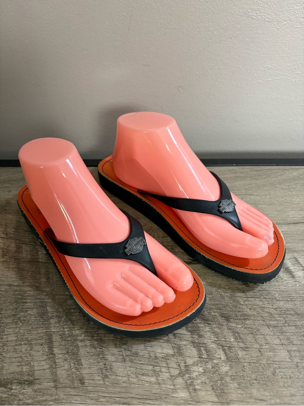 Women's HARLEY DAVIDSON Black & Orange CABRINI Thong SUMMER Flip Flop SANDALS  7